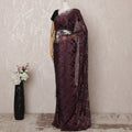 Burgundy Metallic Premium French Chantilly Saree Lace - 5.5 Meters, Floral Design, 110 cm Width-D20761