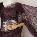 Burgundy Metallic Premium French Chantilly Saree Lace - 5.5 Meters, Floral Design, 110 cm Width-D20761