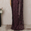 Burgundy Metallic Premium French Chantilly Saree Lace - 5.5 Meters, Floral Design, 110 cm Width-D20761