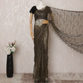 Olive Green Metallic Premium French Chantilly Saree Lace - 5.5 Meters, Floral Design, 110 cm Width-D20762