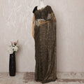 Olive Green Metallic Premium French Chantilly Saree Lace - 5.5 Meters, Floral Design, 110 cm Width-D20762