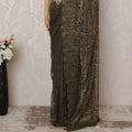 Olive Green Metallic Premium French Chantilly Saree Lace - 5.5 Meters, Floral Design, 110 cm Width-D20762