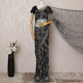 Black and Silver Metallic Premium French Chantilly Saree Lace - 5.5 Meters, Floral Design, 110 cm Width-D20763