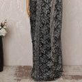 Black and Silver Metallic Premium French Chantilly Saree Lace - 5.5 Meters, Floral Design, 110 cm Width-D20763