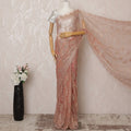 Blush Pink Metallic Premium French Chantilly Saree Lace - 5.5 Meters, Floral Design, 110 cm Width-D20764