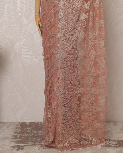 Blush Pink Metallic Premium French Chantilly Saree Lace - 5.5 Meters, Floral Design, 110 cm Width-D20764