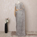 Silver Metallic Premium French Chantilly Saree Lace - 5.5 Meters, Floral Design, 110 cm Width-D20765