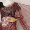 Maroon Metallic Premium French Chantilly Saree Lace - 5.5 Meters, Floral Design, 110 cm Width-D20767