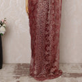 Maroon Metallic Premium French Chantilly Saree Lace - 5.5 Meters, Floral Design, 110 cm Width-D20767