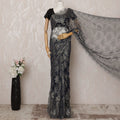 Navy Blue and Silver Metallic Premium French Chantilly Saree Lace - 5.5 Meters, Floral Design, 110 cm Width-D20773