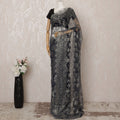 Navy Blue and Silver Metallic Premium French Chantilly Saree Lace - 5.5 Meters, Floral Design, 110 cm Width-D20773