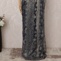Navy Blue and Silver Metallic Premium French Chantilly Saree Lace - 5.5 Meters, Floral Design, 110 cm Width-D20773