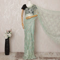 Mint Green and Silver Metallic Premium French Chantilly Saree Lace - 5.5 Meters, Floral Design, 110 cm Width-D20774