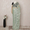 Mint Green and Silver Metallic Premium French Chantilly Saree Lace - 5.5 Meters, Floral Design, 110 cm Width-D20774