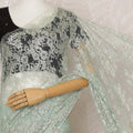 Mint Green and Silver Metallic Premium French Chantilly Saree Lace - 5.5 Meters, Floral Design, 110 cm Width-D20774