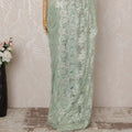 Mint Green and Silver Metallic Premium French Chantilly Saree Lace - 5.5 Meters, Floral Design, 110 cm Width-D20774