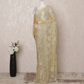 Light Gold Metallic Premium French Chantilly Saree Lace - 5.5 Meters, Floral Design, 110 cm Width-D20777