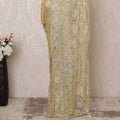 Light Gold Metallic Premium French Chantilly Saree Lace - 5.5 Meters, Floral Design, 110 cm Width-D20777