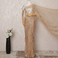 Peach Metallic Premium French Chantilly Saree Lace - 5.5 Meters, Floral Design, 110 cm Width-D20779 Regal Fabrics