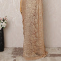 Peach Metallic Premium French Chantilly Saree Lace - 5.5 Meters, Floral Design, 110 cm Width-D20779 Regal Fabrics