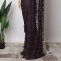 Dark Plum French Chantilly Lace Fabric with stone work – 5.5 Meters, Floral Design, 110 cm Width-D21053