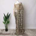 Gold and Black Two-Tone French Chantilly Lace Fabric with stone work – 5.5 Meters, Floral Design, 110 cm Width-D21054 Regal Fabrics