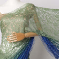Green and Blue Ombre French Chantilly Lace Fabric with stone work – 5.5 Meters, Floral Design, 110 cm Width-D21055 Regal Fabrics