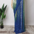 Green and Blue Ombre French Chantilly Lace Fabric with stone work – 5.5 Meters, Floral Design, 110 cm Width-D21055 Regal Fabrics