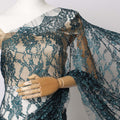 Teal Blue, Black Two-Tone French Chantilly Lace Fabric with Stone Work – 5.5 Meters, Floral Embroidered Tulle, 110 cm Width-D21066