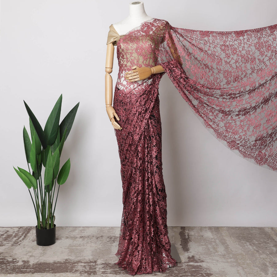 قماش دانتيل شانتيلي فرنسي أسود ثنائي اللون مع تطريز حجري من Dusty Rose، بطول 5.5 متر، من قماش التول المطرز بالزهور، عرض 110 سم - D21069