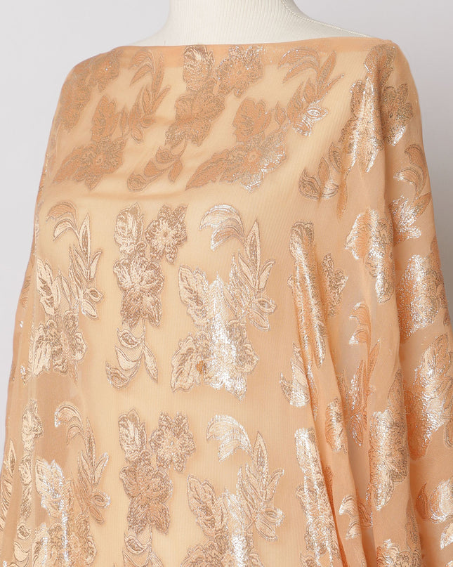 Peach Gold Somali Silk Chiffon Dirac Fabric with Metallic Lurex, 140 cm Width, 3.5 Meters - South Korea-D21101