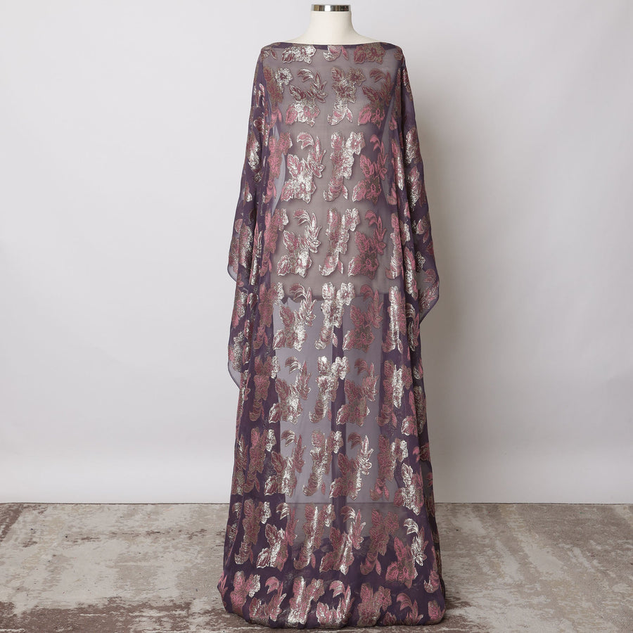 قماش ديراك شيفون حرير صومالي أرجواني مع لوركس معدني، عرض 140 سم، 3.5 متر - كوريا الجنوبية-D21103