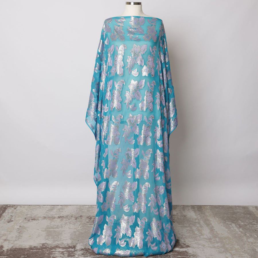 Aqua Blue Somali Silk Chiffon Dirac Fabric with Metallic Lurex, 140 cm Width, 3.5 Meters - South Korea-D21104