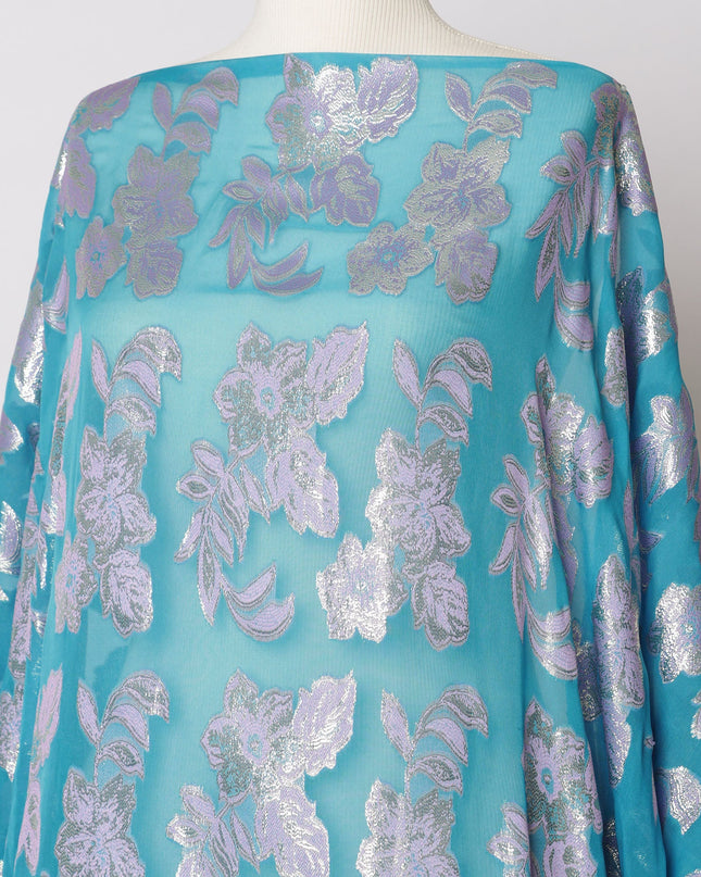 Aqua Blue Somali Silk Chiffon Dirac Fabric with Metallic Lurex, 140 cm Width, 3.5 Meters - South Korea-D21104