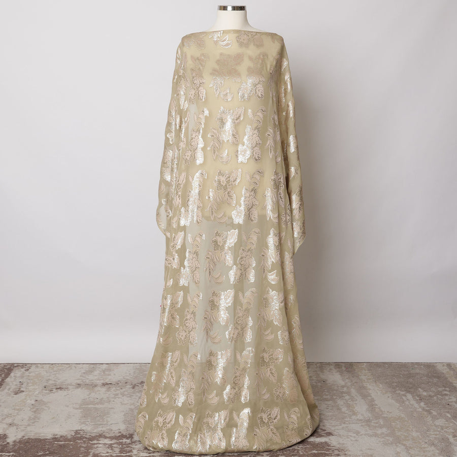 قماش ديراك شيفون حرير صومالي بيج مع لوركس معدني، عرض 140 سم، 3.5 متر - كوريا الجنوبية - D21106