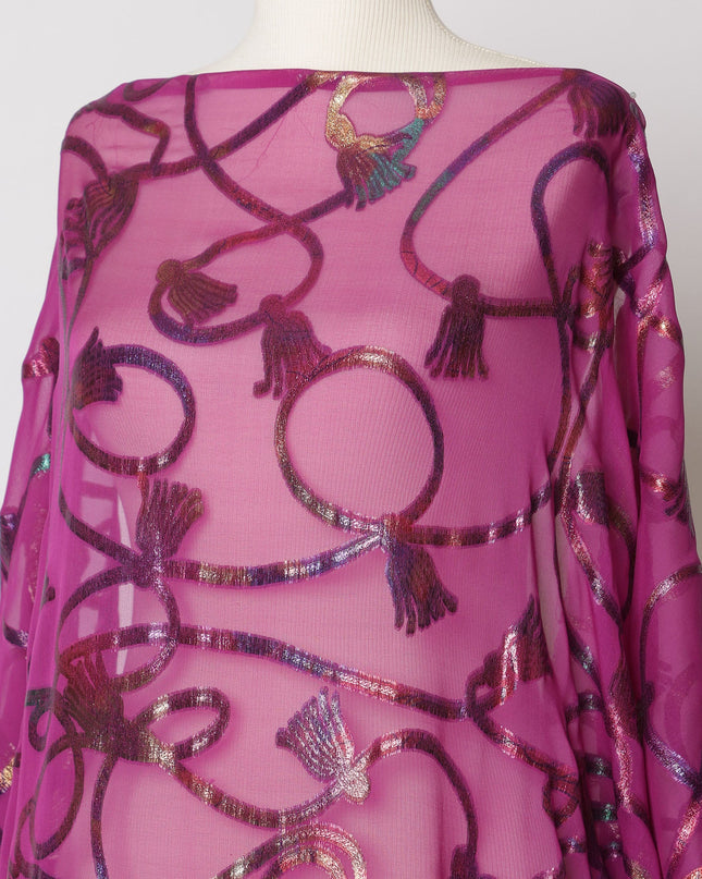 Magenta Somali Silk Chiffon Dirac Fabric with Metallic Lurex, 140 cm Width, 3.5 Meters - South Korea-D21107