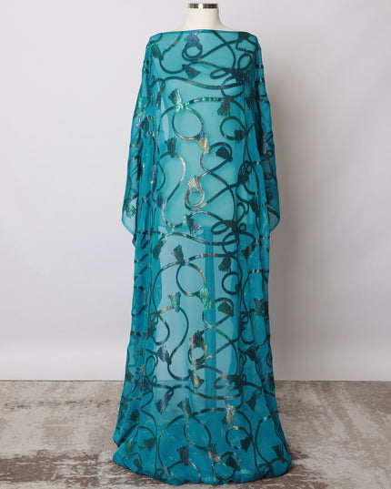 Teal Somali Silk Chiffon Dirac Fabric with Metallic Lurex, 140 cm Width, 3.5 Meters - South Korea-D21109