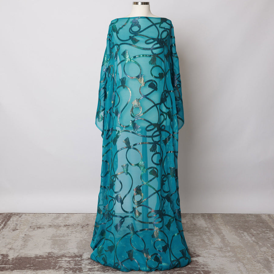 Teal Somali Silk Chiffon Dirac Fabric with Metallic Lurex, 140 cm Width, 3.5 Meters - South Korea-D21109