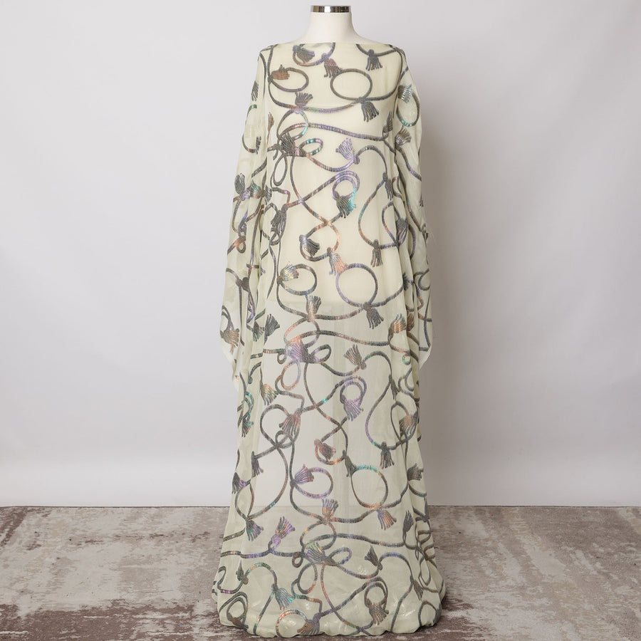 Cream Somali Silk Chiffon Dirac Fabric with Metallic Lurex, 140 cm Width, 3.5 Meters - South Korea-D21110