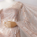 Light Peach Metallic French Chantilly Lace Fabric, 5.5 Meters X 110 Cms, Premium Lace-D21192