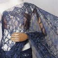 Navy Blue, Black Two-Tone French Chantilly Lace Fabric, 5.5 Meters X 110 Cms, Premium Lace-D21194