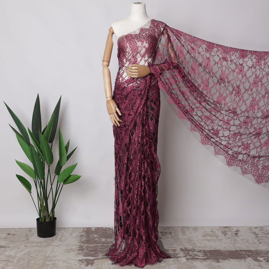 Rosewood, Black Two-Tone French Chantilly Lace Fabric, 5.5 Meters X 110 Cms, Premium Lace-D21197