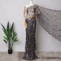Brownish Grey, black Two-Tone French Chantilly Lace Fabric, 5.5 Meters X 110 Cms, Premium Lace-D21205