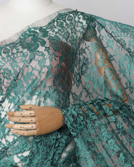 Teal Green, Black Two-Tone French Chantilly Lace Fabric, 5.5 Meters X 110 Cms, Premium Lace-D21211