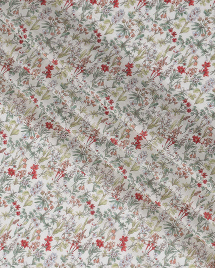 Floral Digital Print Cotton Lawn Fabric - Soft Cream Base, 110 cm Width-D21213