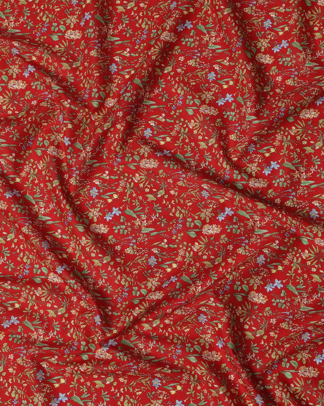 Red Floral Cotton Lawn Digital Print Fabric - 110 cm Width-D21214