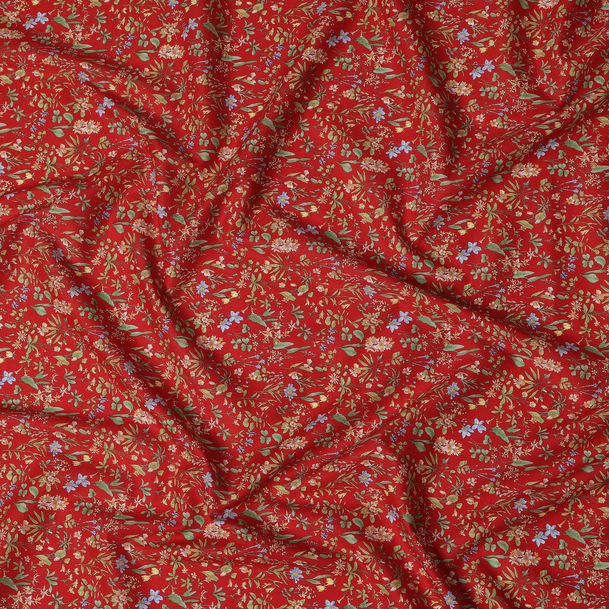 red floral dress fabric Sangria Red Floral Pattern Digital Print Charmeuse Satin Fabric (Width 58 Inches)