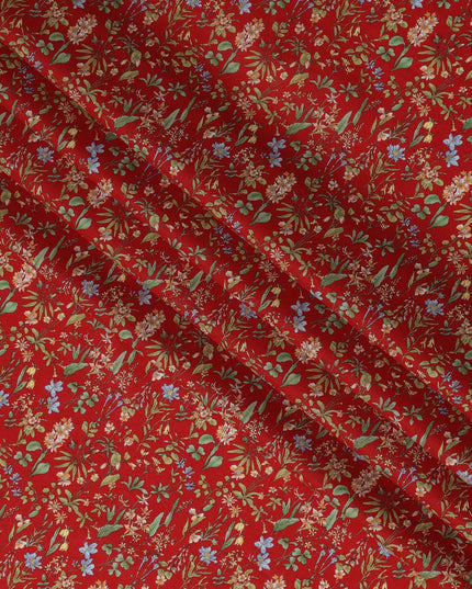 Red Floral Cotton Lawn Digital Print Fabric - 110 cm Width-D21214