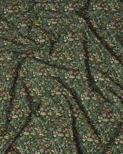 Green Floral Cotton Lawn Digital Print Fabric - 110 cm Width-D21215