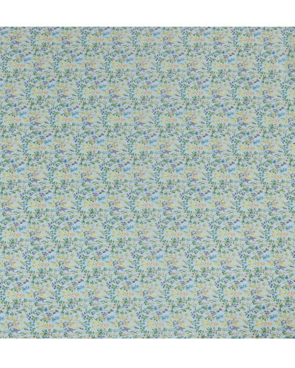 Sky Blue Floral Cotton Lawn Digital Print Fabric - 110 cm Width-D21216